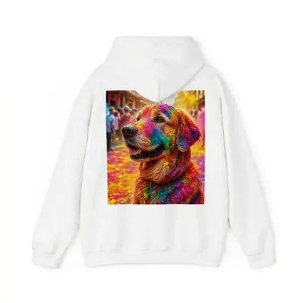 Golden Retriever Covered in Holi Festival Colors