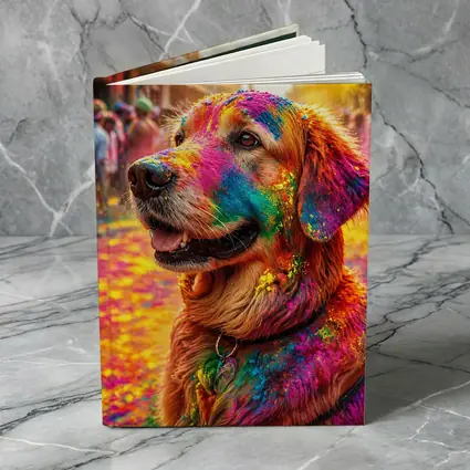 Golden Retriever Covered in Holi Festival Colors