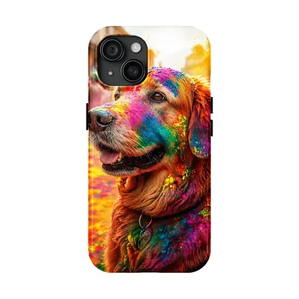 Golden Retriever Covered in Holi Festival Colors