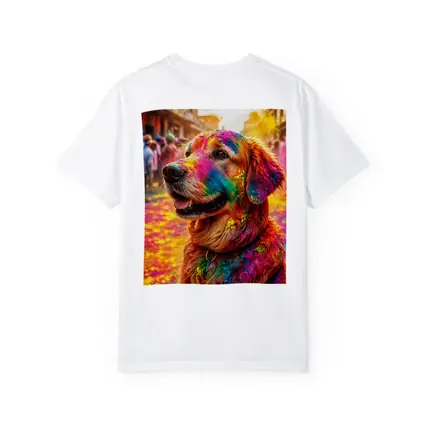 Golden Retriever Covered in Holi Festival Colors