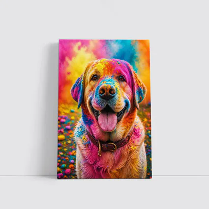 Golden Retriever Covered In Colorful Holi Powder