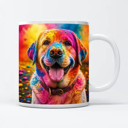 Golden Retriever Covered In Colorful Holi Powder