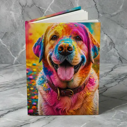 Golden Retriever Covered In Colorful Holi Powder