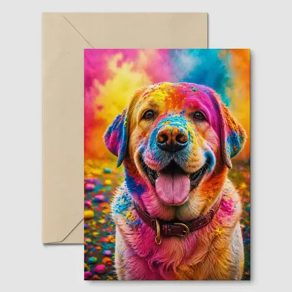 Golden Retriever Covered In Colorful Holi Powder