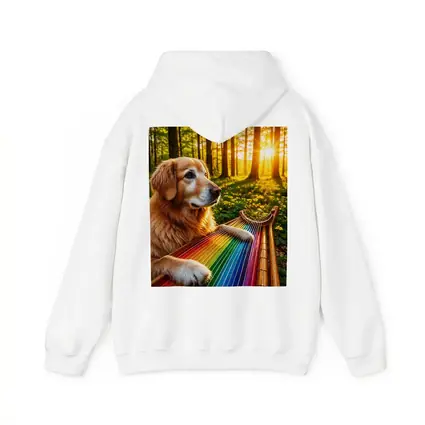 Golden Retriever Playing Rainbow Harp Forest