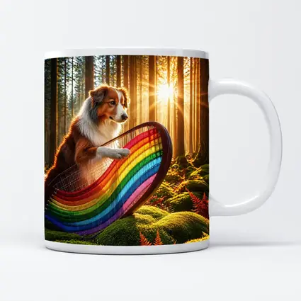 Australian Shepherd Playing Harp Sunlit Forest