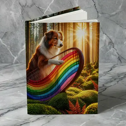 Australian Shepherd Playing Harp Sunlit Forest