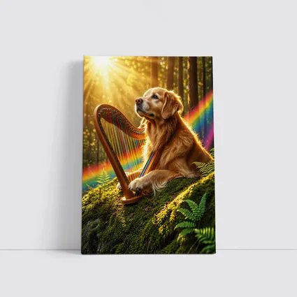 Golden Retriever Playing Harp Sunny Forest