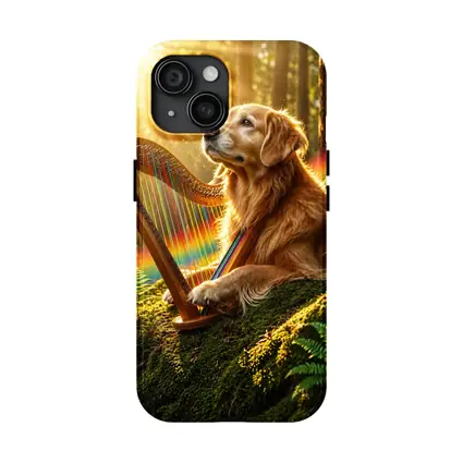 Golden Retriever Playing Harp Sunny Forest