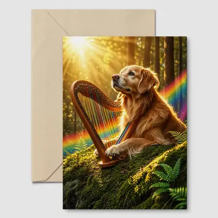Golden Retriever Playing Harp Sunny Forest