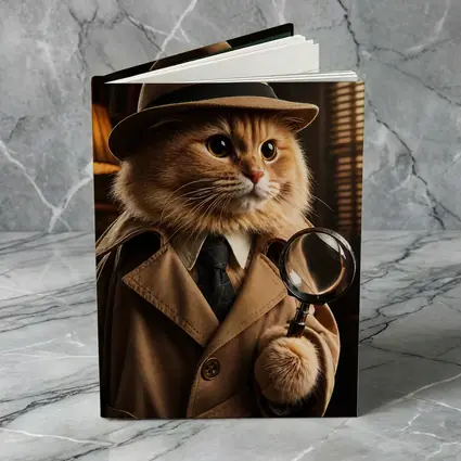 Detective Cat With Magnifying Glass Dark Office