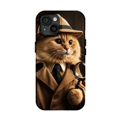Detective Cat With Magnifying Glass Dark Office