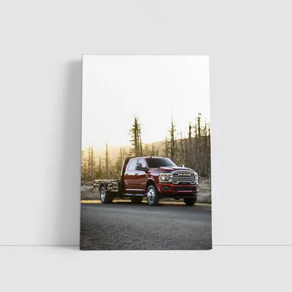 Ram Truck Red on Forest Desert Road