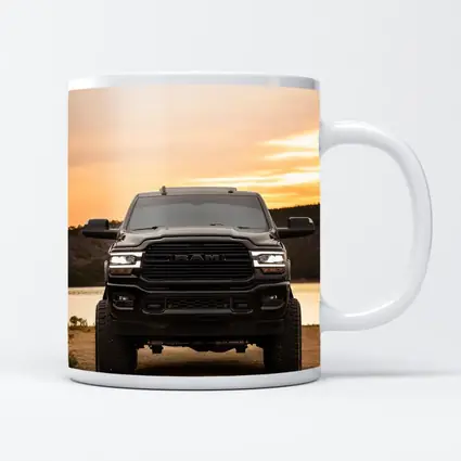 Ram Truck Black Front Sunset Lake