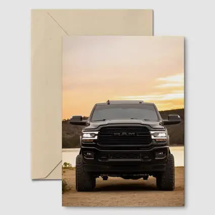 Ram Truck Black Front Sunset Lake