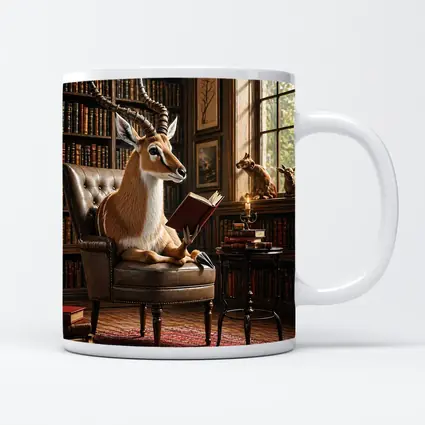 Antelope Reading Book in Cozy Library