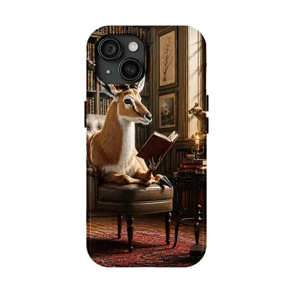 Antelope Reading Book in Cozy Library