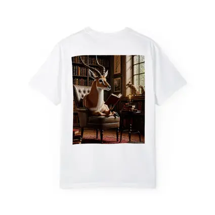 Antelope Reading Book in Cozy Library