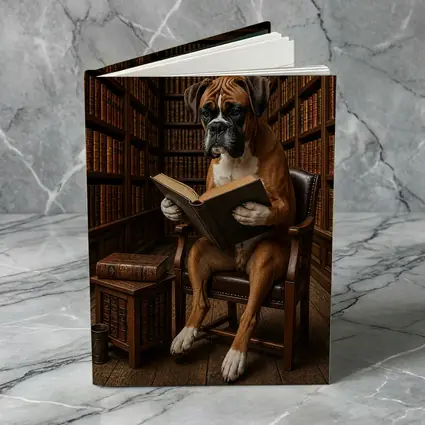 Boxer Dog Reading Book In Library