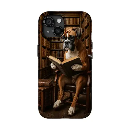 Boxer Dog Reading Book In Library