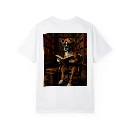 Boxer Dog Reading Book In Library
