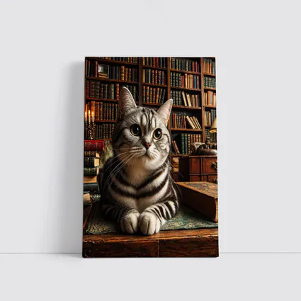 American Shorthair Cat in Classic Library
