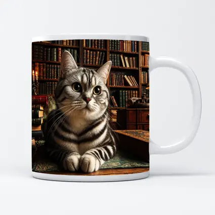 American Shorthair Cat in Classic Library