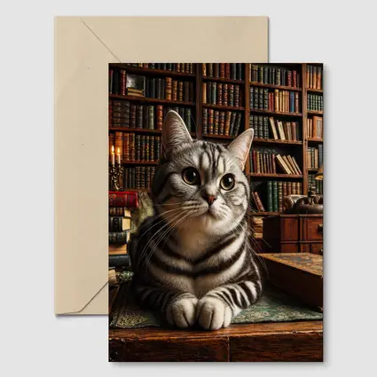 American Shorthair Cat in Classic Library