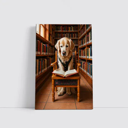 Golden Retriever Reading Book In Library