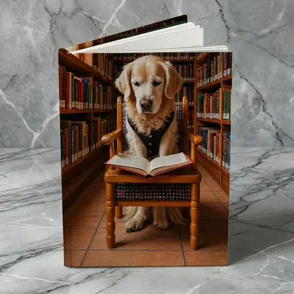 Golden Retriever Reading Book In Library
