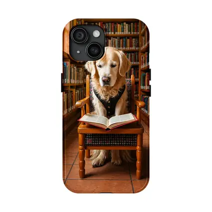 Golden Retriever Reading Book In Library