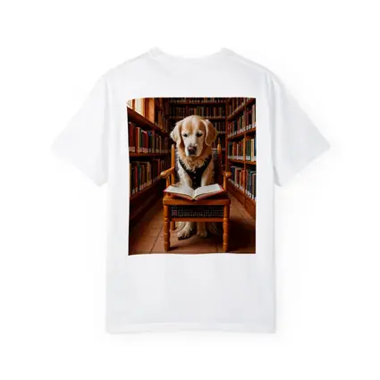 Golden Retriever Reading Book In Library