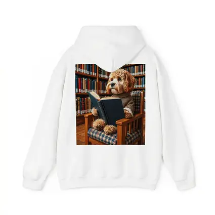Cockapoo Dog Reading Book in Library
