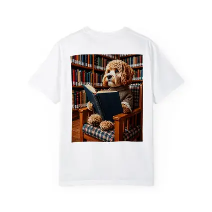 Cockapoo Dog Reading Book in Library