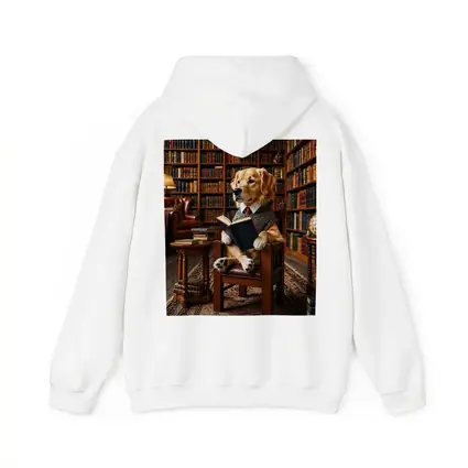 Golden Retriever Reading Book in Library