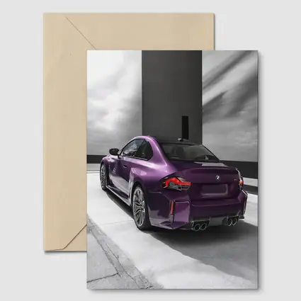 Purple BMW M2 Rear View Gray Background
