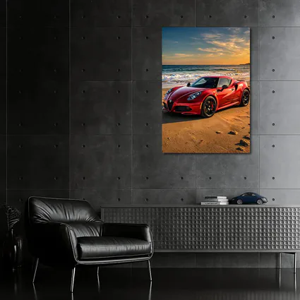Alfa Romeo 4C Red Beach Sunset