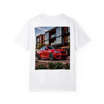 Red BMW M2 Parked Outside Modern Building