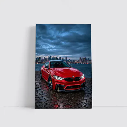 Red BMW M4 City Skyline Dusk