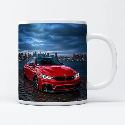 Red BMW M4 City Skyline Dusk
