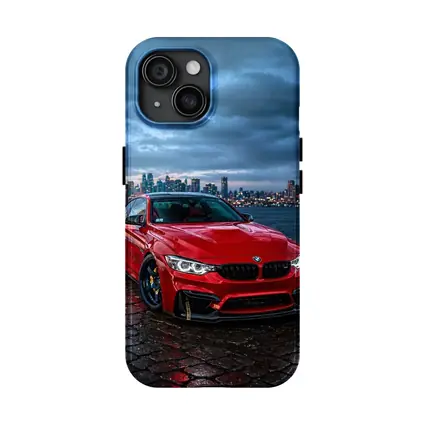 Red BMW M4 City Skyline Dusk