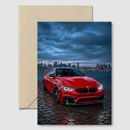 Red BMW M4 City Skyline Dusk