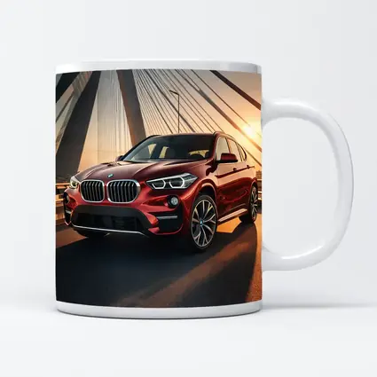 Red BMW X1 on Bridge at Sunset