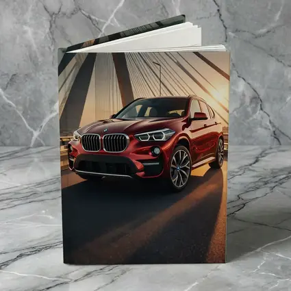 Red BMW X1 on Bridge at Sunset