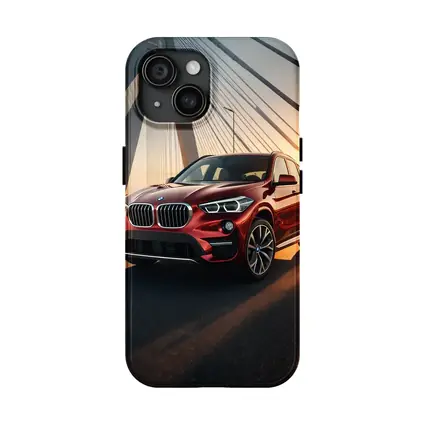 Red BMW X1 on Bridge at Sunset
