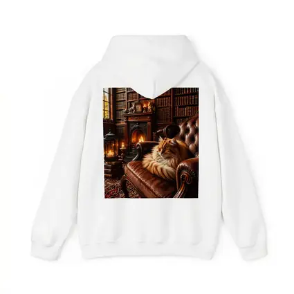 Fluffy Cat Sleeping in Cozy Library