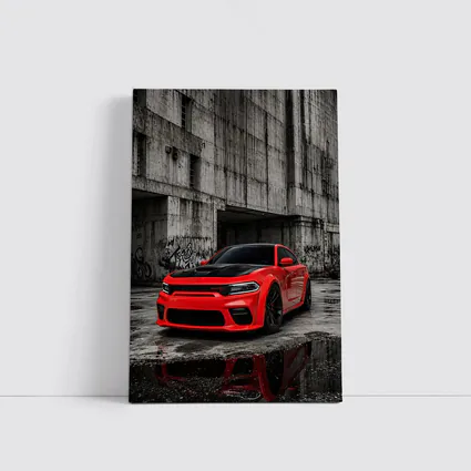 Red Dodge Charger SRT Urban Concrete Background