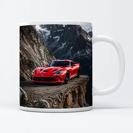 Red Dodge Viper Parked on Mountain Cliff