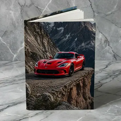 Red Dodge Viper Parked on Mountain Cliff