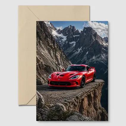 Red Dodge Viper Parked on Mountain Cliff